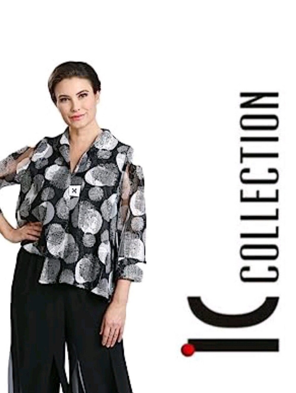 IC By Connie K Black White Circles Abstract Art Sheer Sleeves Jacker Small